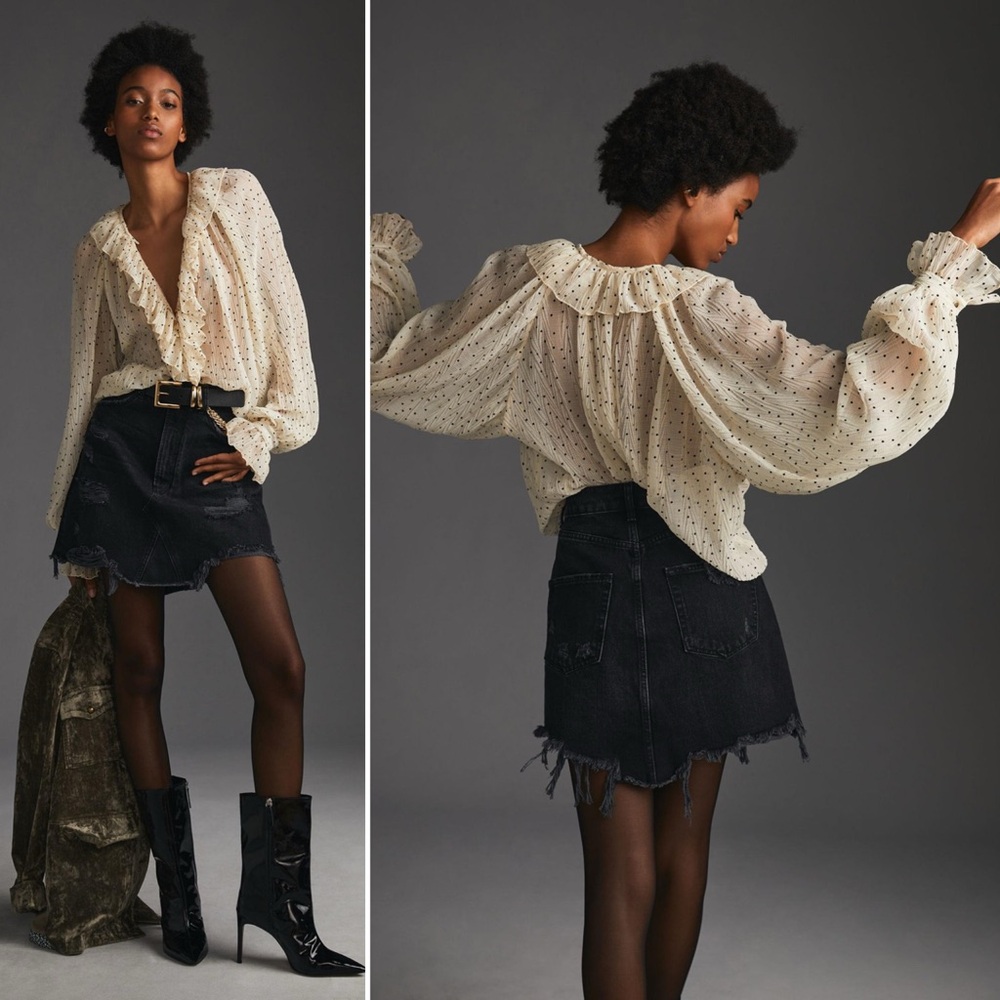 Anthropologie Pilcro Destroyed Denim Mini Skirt Black Size 8 - Picture 2 of 12